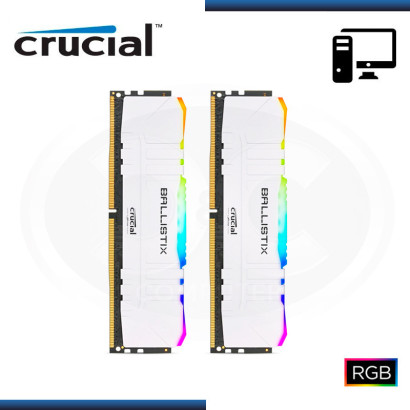 MEMORIA 16GB DDR4 (2x8GB) CRUCIAL BALLISTIX RGB WHITE BUS 3200MHZ (PN:BL2K8G32C16U4WL)
