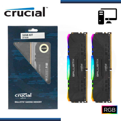 MEMORIA 32GB DDR4 (2X16GB) CRUCIAL BALLISTIX RGB BLACK DDR4 3200MHZ (PN:BL2K16G32C16U4BL)