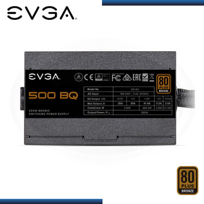 FUENTE EVGA 500 BQ 500W 80 PLUS BRONZE SEMI MODULAR (PN:110-BQ-0500-K1)