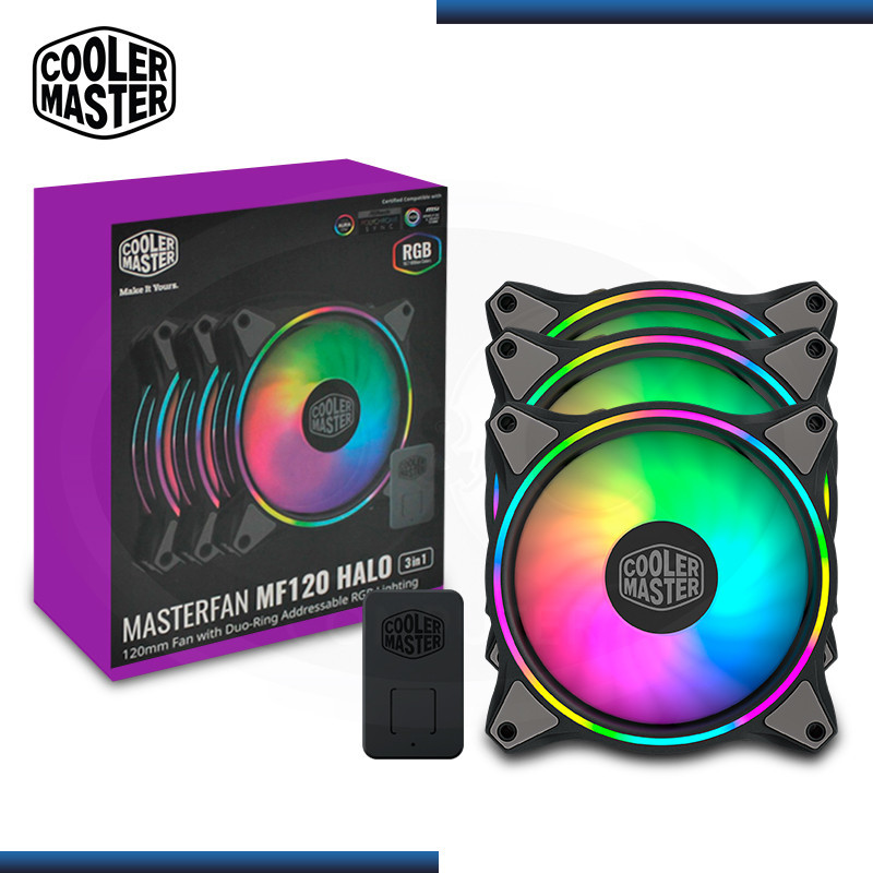 COOLER MASTER MASTERFAN MF120 HALO RGB PACKx3 120MM CONTROLADOR COOLER  PARA CASE (PN:MFL-B2DN-