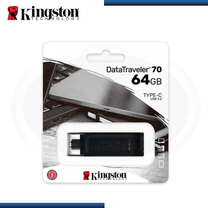 MEMORIA USB-C 64GB KINGSTON DATA TRAVELER 70 V 3.2 BLACK (PN:DT70/64GB)