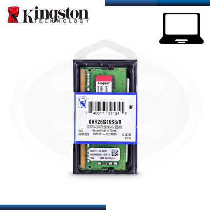 MEMORIA 8GB DDR4 KINGSTON KVR SODIMM BUS 2666MHZ (PN:KVR26S19S6/8)