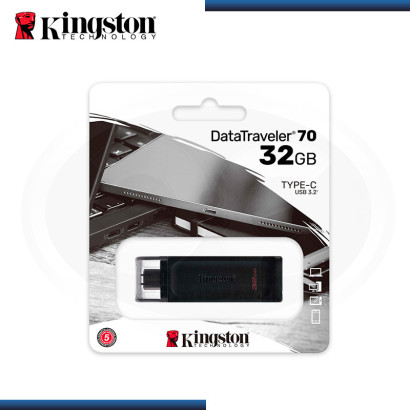MEMORIA USB-C 32GB KINGSTON DATA TRAVELER 70 V 3.2 BLACK (PN:DT70/32GB)