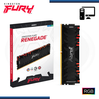 MEMORIA 16GB DDR4 KINGSTON FURY RENEGADE RGB BLACK BUS 3200MHz (PN:KF432C16RB1A/16)