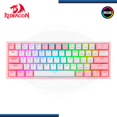 TECLADO REDRAGON FIZZ PRO K616-RGB-WP WHITE PINK WIRELESS MECANICO INGLES