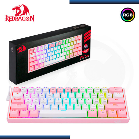 TECLADO REDRAGON FIZZ PRO K616-RGB-WP WHITE PINK WIRELESS MECANICO INGLES