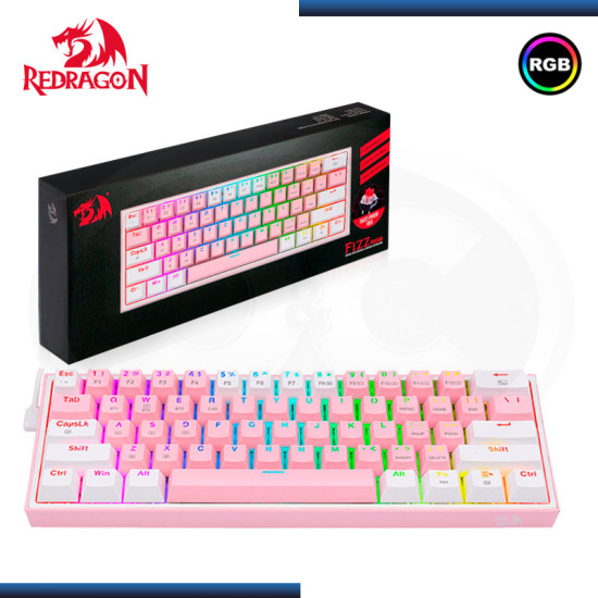 TECLADO REDRAGON FIZZ PRO K616-RGB-PW PINK WHITE WIRELESS MECANICO INGLES