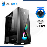 CASE ANTRYX EXTREME NEO II VIDRIO TEMPLADO + FAN ARGB x 2 CON FUENTE 500W USB 3.0/USB 2.0 (PN:AC-XN02KR1-500CP)