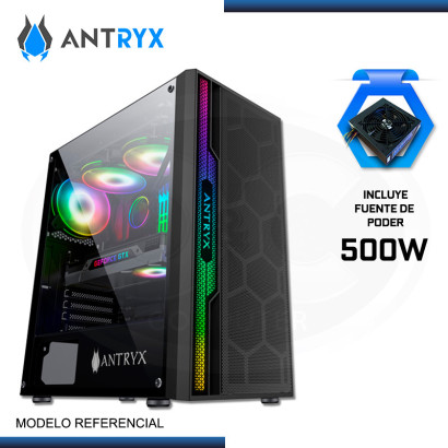CASE ANTRYX  XTREME NC-251 CON FUENTE B500W VIDRIO TEMPLADO CINTA LED USB 3.0/USB 2.0 (PN:AC-XNC251K-500CP)