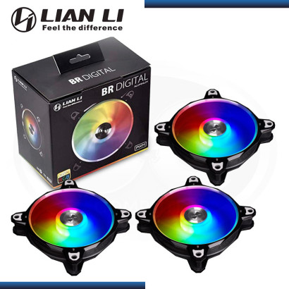 LIAN LI BORA DIGITAL BLACK (PACKx3) 120MM ARGB + CONTROLADOR RGB COOLER DE CASE (PN:BR-DIGITAL-3R-B)