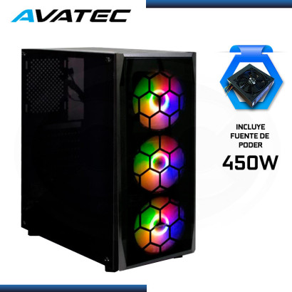 CASE AVATEC CCA-4901BK RGB PANEL ACRILICO CON FUENTE 450W USB 3.0