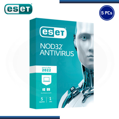 ESET NOD32 ANTIVIRUS 2022 LICENCIA ANUAL 5 PCs (PN:S11010203)