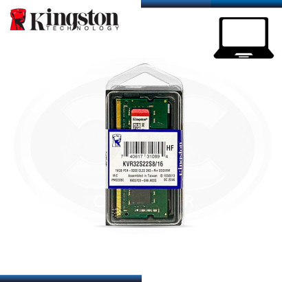 MEMORIA 16GB DDR4 KINGSTON KVR SODIMM BUS 3200MHZ (PN:KVR32S22S8/16)