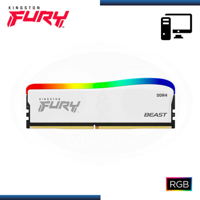 MEMORIA 8GB DDR4 KINGSTON FURY BEAST WHITE RGB BUS 3200MHz (PN:KF432C16BWA/8)