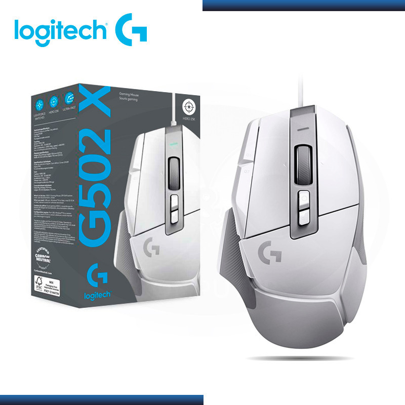 MOUSE LOGITECH G502 X HERO WHITE GAMING 25,000 DPI USB (PN:910-006144)