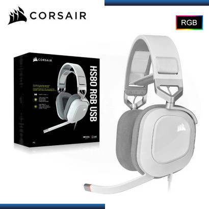 AUDIFONO CORSAIR HS80 RGB USB WHITE SONIDO ENVOLVENTE 7.1 CON MICROFONO (PN:CA-9011238-NA)