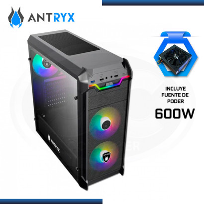 CASE ANTRYX RX VORTEX ARGB CON FUENTE 600W VENTANA ACRILICA USB 3.0/USB 2.0 (PN:AC-RX375K-600CP)