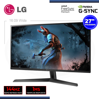 MONITOR LED 27" LG 27GN60R-B ULTRAGEAR 1920x1080 HDMI DP 1MS/144HZ/FREESYNC PREMIUM/ COMPATIBLE NVIDIA G-SYNC