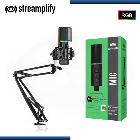 MICRÓFONO STREAMPLIFY MIC ARM RGB CON SOPORTE DE BRAZO (PN:MIC-48-RGB-MA-BK)