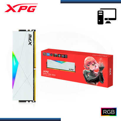 MEMORIA 8GB DDR4 XPG SPECTRIX D50 RGB WHITE BUS 3200MHz (PN:AX4U32008G16A-SW50)