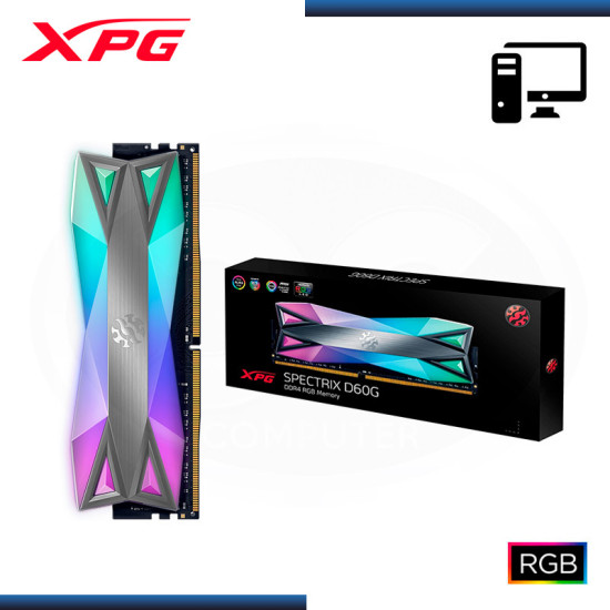 MEMORIA 16GB DDR4 XPG SPECTRIX D60G RGB GREY BUS 3600MHZ (PN:AX4U360016G18I-ST60)