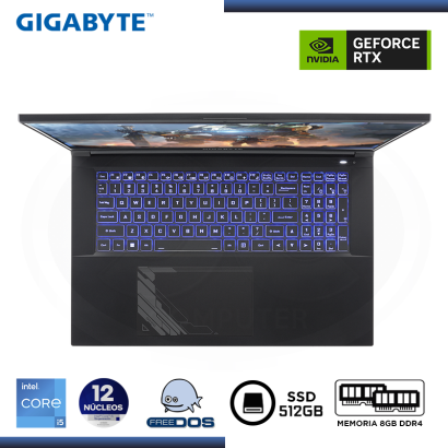 LAPTOP GIGABYTE G7 GE GEFORCE RTX 3050 4GB/17.3"/CI5-12500H/8GB DDR4/SSD 512GB M.2/MS-DOS (PN:G7 GE-51LA263SD)