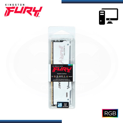 MEMORIA 16GB DDR5 KINGSTON FURY BEAST WHITE RGB BUS 5200MHz (PN:KF552C40BWA-16)