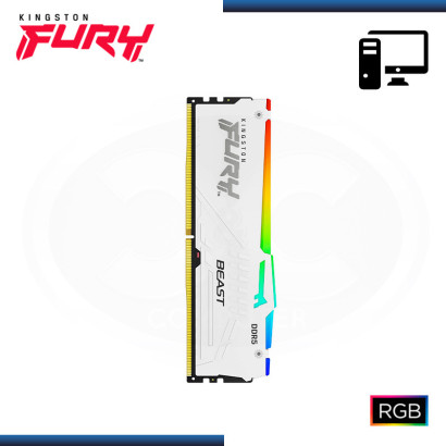 MEMORIA 16GB DDR5 KINGSTON FURY BEAST WHITE RGB BUS 5200MHz (PN:KF552C40BWA-16)