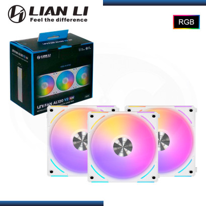 LIAN LI UNI FAN AL120 V2 RGB 120 WHITE (PACKx3) 120MM COOLER PARA CASE CON CONTROLADOR (PN:UF-AL120V2-3W)