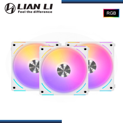 LIAN LI UNI FAN AL120 V2 RGB 120 WHITE (PACKx3) 120MM COOLER PARA CASE CON CONTROLADOR (PN:UF-AL120V2-3W)