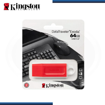 MEMORIA USB 64GB KINGSTON DATA TRAVELER EXODIA V 3.2 RED (PN:KC-U2G64-7GR)