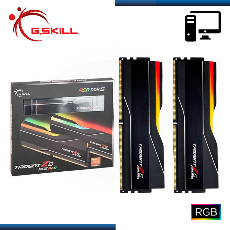 MEMORIA 64GB (32GBx2) DDR5 G.SKILL TRIDENT Z5 NEO RGB GRIS BLACK AMD EXPO BUS 6000MHz (PN:F5-6000J3040G32GX2-TZ5NR)