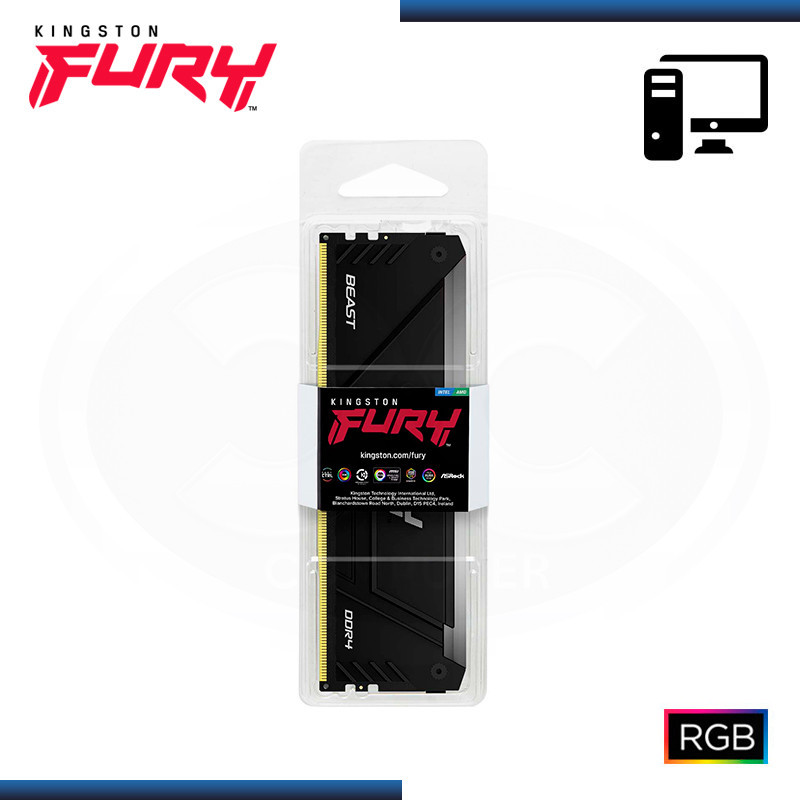 MEMORIA 16GB DDR4 KINGSTON FURY BEAST RGB BLACK BUS 3600MHz (PN:KF436C18BB2A/16)