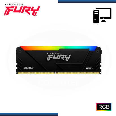 MEMORIA 8GB DDR4 KINGSTON FURY BEAST RGB BLACK BUS 3200MHz (PN:KF432C16BB2A/8)