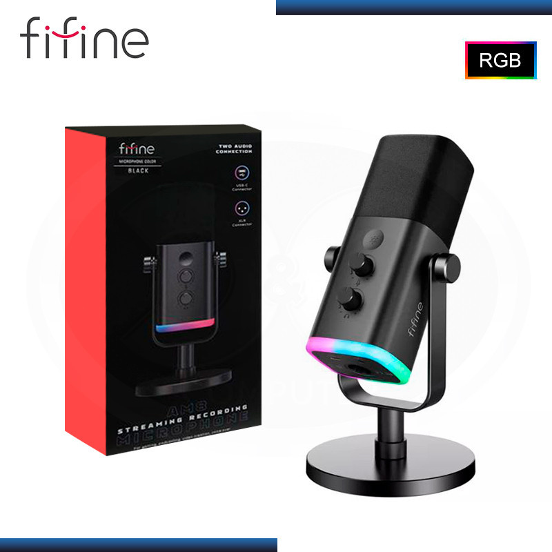 FIFINE-micrófono dinámico XLR/USB con conector de auriculares/RGB