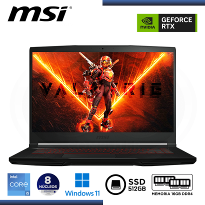 LAPTOP MSI THIN GF63 12VE GEFORCE RTX 4050 6GB/15.6" FHD 144Hz/CI5-12450H/16GB DDR4/SSD 512GB M.2/W11 (PN:9S7-16R821-409)