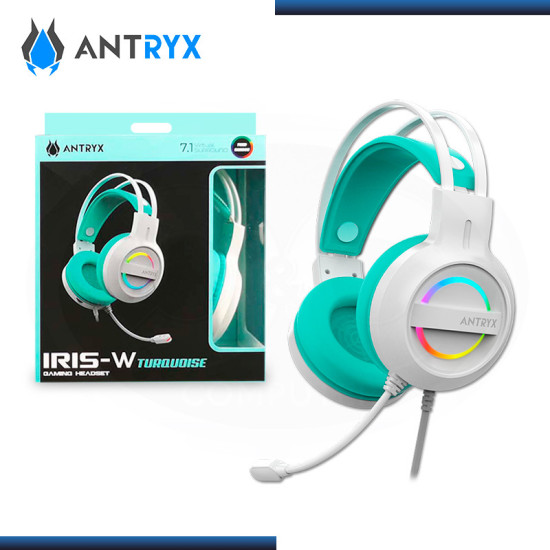 AUDIFONO ANTRYX IRIS-W TURQUOISE RAINBOW CON MICROFONO 7.1 VIRTUAL SURROUND (PN:AGH-7100WTE)