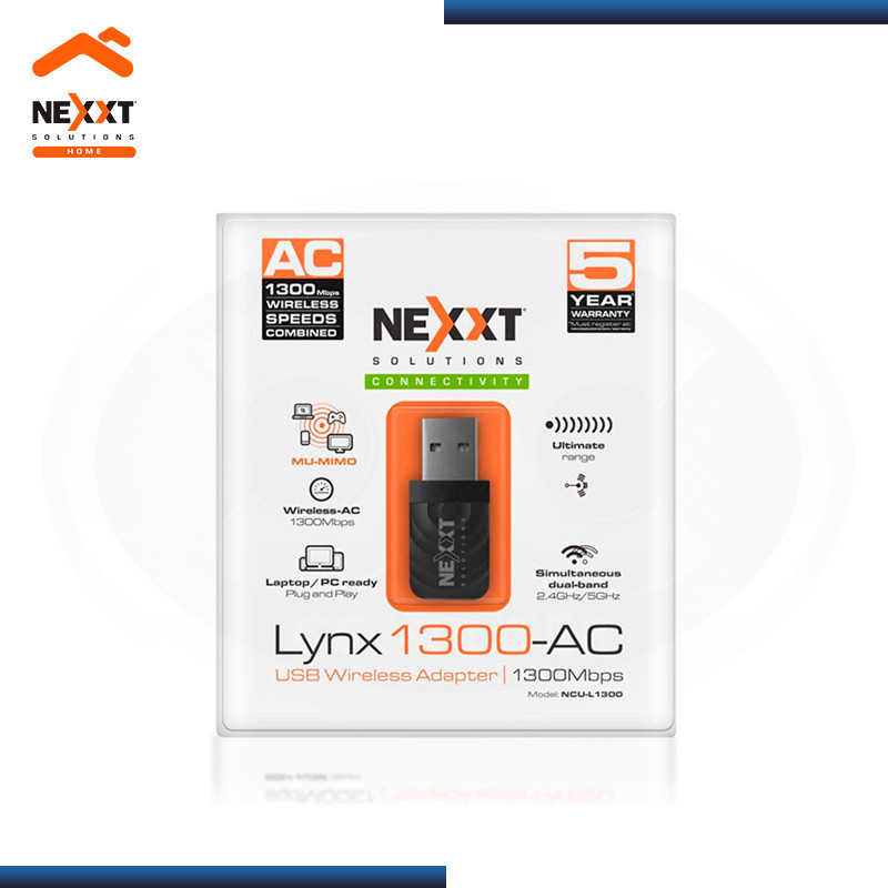 ADAPTADOR NEXXT LYNX 1300-AC USB INALAMBRICO DUAL BAND 1300MBPS BLACK (PN:NCU-L1300)