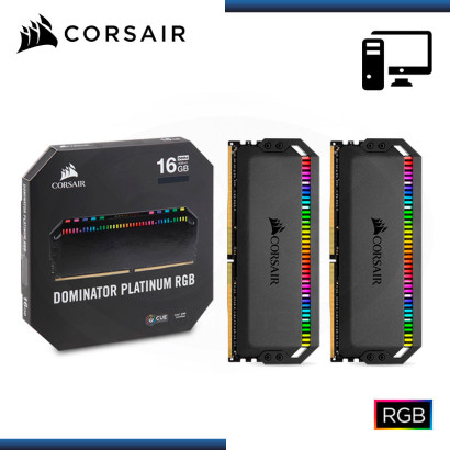 MEMORIA 16GB (8GBx2) DDR4 CORSAIR DOMINATOR PLATINUM RGB BUS 3600MHz BLACK (PN:CMT16GX4M2D3600C18)
