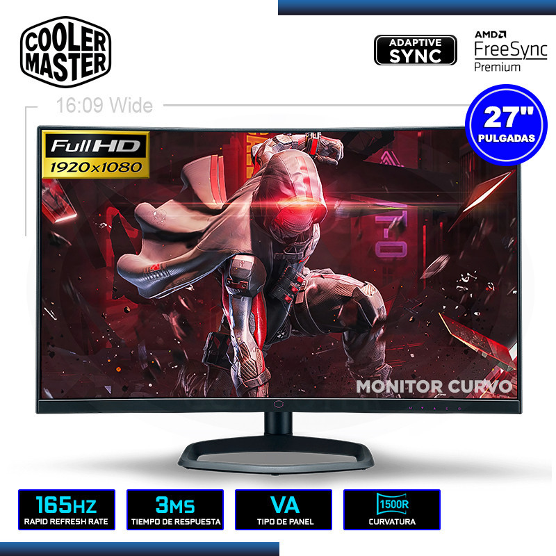 Cooler Master Monitor curvo para juegos de PC de 27 pulgadas 16:9, ultra  ancho, sin marco, pantalla curva Full HD 1080P, panel VA 1500R, HDMI 165Hz