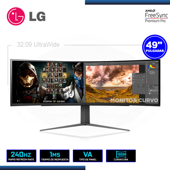 MONITOR LED 49" LG 49GR85DC-B ULTRAGEAR CURVO 5120x1440 HDMI DP USB 3.0 1MS/240Hz/FREESYNC PREMIUM PRO