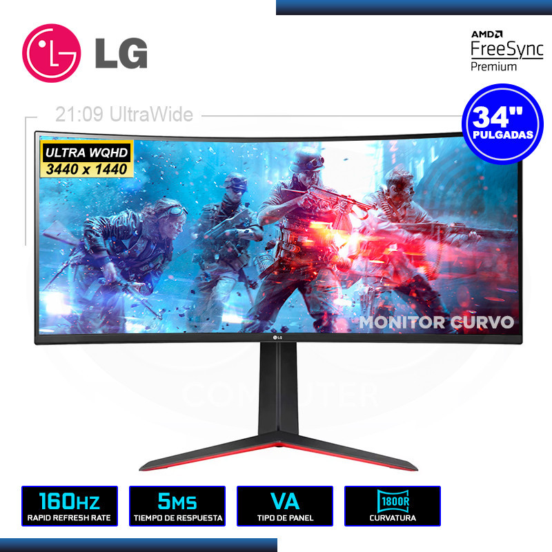 LG 34GP63A-B UltraWide Gaming Monitor 34 VA WQHD 160Hz 1ms MBR AMD  FreeSync Premium, HDMI, Display Port, Curvo 1800R. : :  Electrónicos