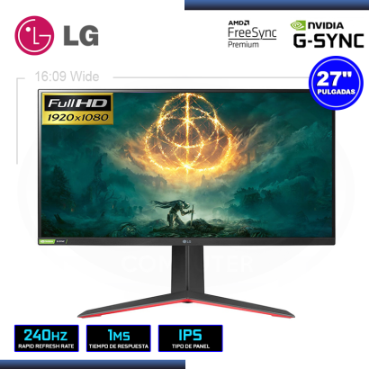 MONITOR LED 27" LG 27GP750-B IPS ULTRA GEAR 1920x1080 DP HDMI 1MS/240Hz /FREESYNC PREMIUM/COMPATIBLE NVIDIA G-SYNC