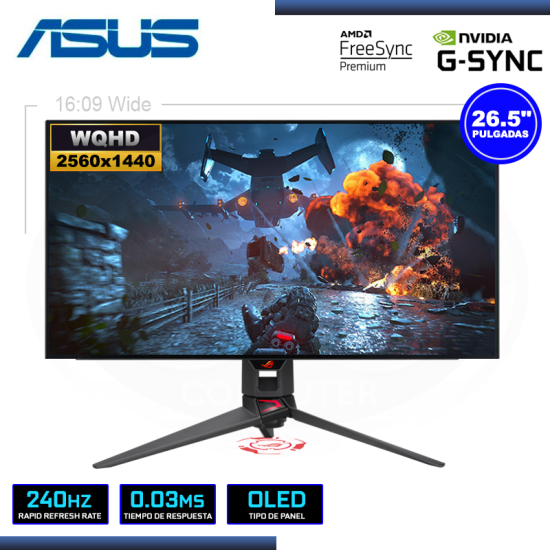 MONITOR OLED 26.5" ASUS ROG SWIFT PG27AQDM 2560x1440 HDMI DP 0.03MS/240Hz/FREESYNC PREMIUM/COMPATIBLE NVIDIA G-SYNC