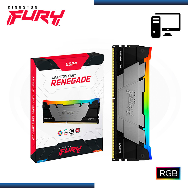 MEMORIA 16GB DDR4 KINGSTON FURY RENEGADE RGB BUS 3200 MHz (PN:KF432C16RB12A/16)