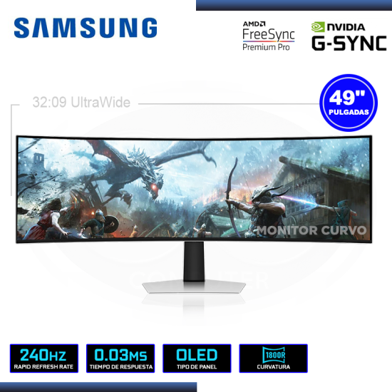 MONITOR QLED 49" SAMSUNG LS49CG930SLXPE CURVO 5120x1440 HDMI DP 0.03MS/240Hz/FREESYNC PREMIUM PRO/COMPATIBLE NVIDIA G-SYNC