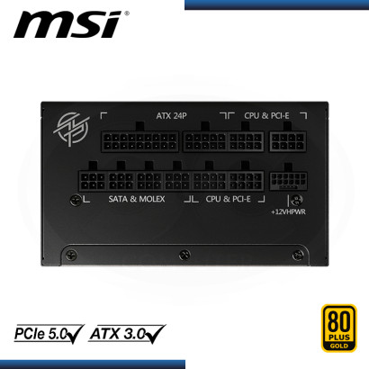 MSI Fuente de alimentación para juegos MPG A1000G - Certificado 80 Plus  Gold 1000W - Modo 0% RPM - Totalmente modular - Condensadores 100%  japoneses a