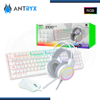 KIT ANTRYX GC3100 X3 WHITE RGB TECLADO SWITCH RED + AUDIFONO + TECLADO + MOUSE (PN:AGC-3100X3WRE-SP)