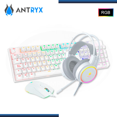 KIT ANTRYX GC3100 X3 WHITE RGB TECLADO SWITCH RED + AUDIFONO + TECLADO + MOUSE (PN:AGC-3100X3WRE-SP)