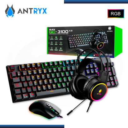 KIT ANTRYX GC3100 X3 BLACK RGB TECLADO SWITCH RED + AUDIFONO + TECLADO + MOUSE (PN:AGC-3100X3KRE-SP)